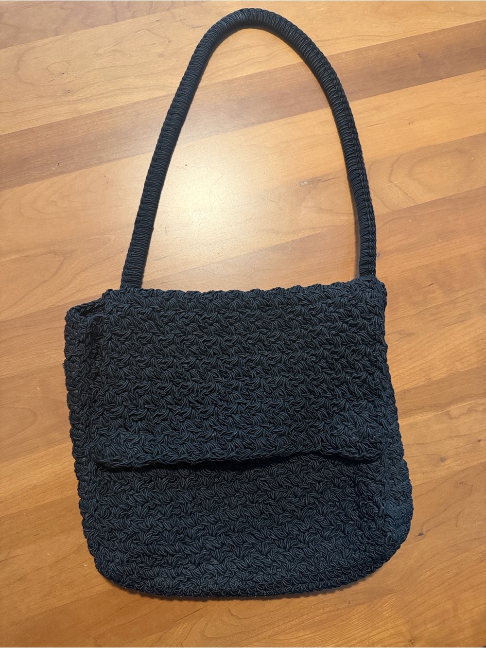 Carrie Forbes vintage handcrafted black woven crochet bag.